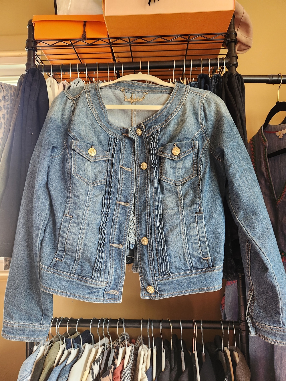 Y2K Baby Phat Light Blue Denim Jacket with Gold Buttons
